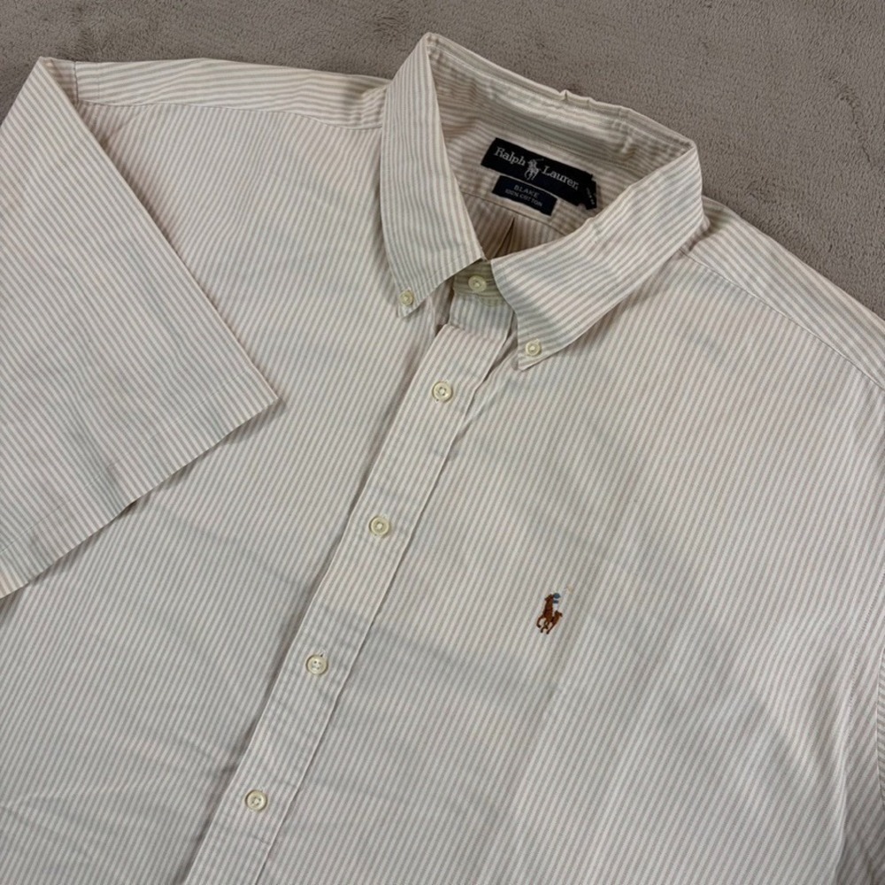 Vintage Polo Ralph Lauren Blake Oxford Shirt XXL Beige Striped OCBD Flesh Pony